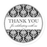 Thank You Favour Sticker | Black White Damask