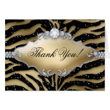 Thank You Greeting Card Zebra Sparkle Black Gold