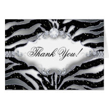 Thank You Greeting Card Zebra Sparkle Silver Black