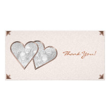 Thank You Hearts Sepia Damask Photo Card Template