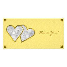 Thank You Hearts Yellow Damask Photo Card Template