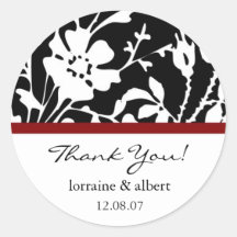 Thank You Labels, Black Floral Top Stickers