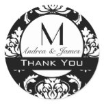 Thank You Monogram Damask Black White Sticker
