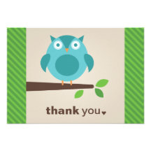 Thank You Note Card | Blue Owl Theme Personalised Announcement