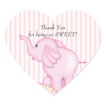 Thank You Pink Elephant Baby Shower Heart sticker