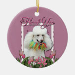 Thank You - Pink Tulips - Poodle - White Ornaments