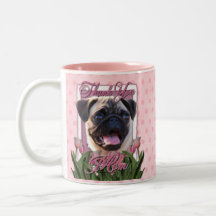Thank You - Pink Tulips - Pug Coffee Mugs