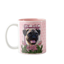 Thank You - Pink Tulips - Pug Coffee Mugs