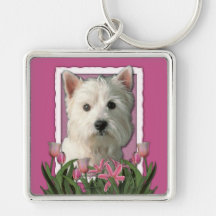 Thank You - Pink Tulips - West Highland Terrier Keychain
