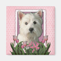 Thank You - Pink Tulips - West Highland Terrier Refrigerator Magnet