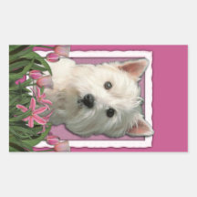 Thank You - Pink Tulips - West Highland Terrier Rectangle Stickers