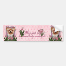 Thank You - Pink Tulips - Yorkshire Terrier Bumper Sticker