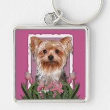 Thank You - Pink Tulips - Yorkshire Terrier Keychain