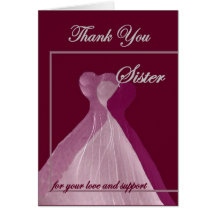Thank You SISTER Maid of Honour Magenta Gowns Cards