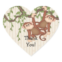 Thank You Twin Monkeys Baby Shower Heart Sticker