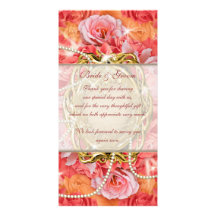 "thank you" vintage flower rose pearls personalized photo card