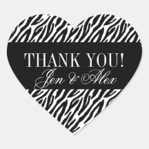 Thank You Wedding Favour Labels Zebra Heart Sticker