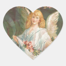 Thankful - Angel with Roses Heart Stickers