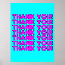 Thanks to Her : Cute Girly Pink Cyan Thank You Posters