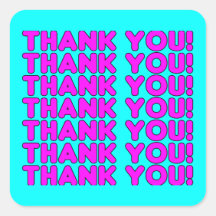 Thanks to Her : Cute Girly Pink Cyan Thank You Square Sticker