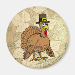 Thanksgiving Cartoon Turkey Pilgrim Fall Leaves Magnets