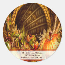 Thanksgiving Cornucopia Address Labels Round Stickers