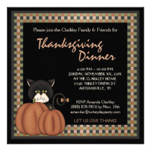 Thanksgiving Dinner Autumn Black Cat  Pumpkins Invite
