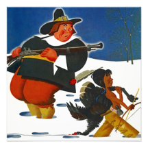 Thanksgiving Party dinner Invitation Pilgrim & boy