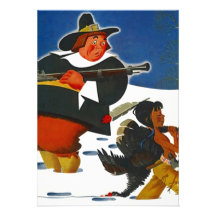 Thanksgiving Party dinner Invitation Pilgrim & boy