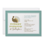 Thanksgiving potluck chic blue green turkey dinner invitations