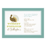 Thanksgiving potluck chic blue green turkey dinner personalized announcement