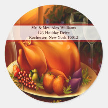 Thanksgiving Turkey & Wine Holiday Address Label Round Stickers