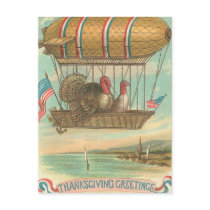 Thanksgiving Turkeys in a Blimp Postcard