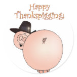 "Thankspigging" Funny Cartoon Pig Thanksgiving stickers