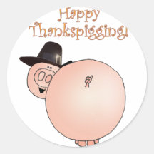 "Thankspigging" Funny Cartoon Pig Thanksgiving Sticker