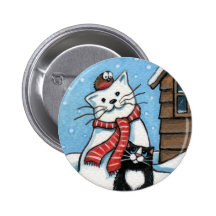 That Pesky Robin - Xmas Cat Art Button
