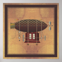 The Airship Petite Rouge Steampunk Flying Machine Posters