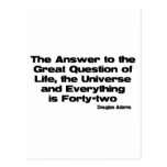 The Answer To Life quote Postcard