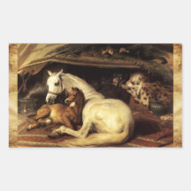 THE ARAB TENT WITH HORSES ,OTHER ANIMALS Parchment Stickers