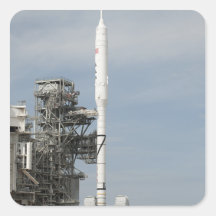 The Ares I-X rocket is seen on the launch pad Sticker