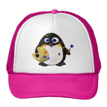 "The Artist" -- Cute Painter Penguin Mesh Hats