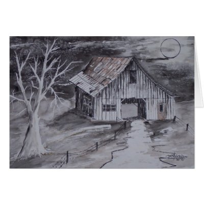 THE BARN folk art country painting drawing Greeting Cards by dereklovessheila