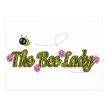 the bee lady with flowers postcard