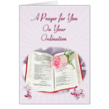 The Bible and rose prayer for Ordination Greeting Cards