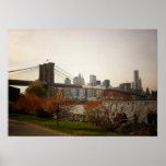 The Brooklyn Bridge and Autumn Trees, Medium Poster