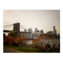 The Brooklyn Bridge and Autumn Trees, NYC Post Card