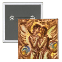 The Butterfly Kiss Watercolor Painting Pinback Button
