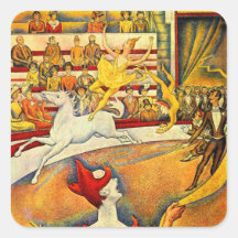 The Circus by Seurat, Vintage Pointillism Fine Art Square Sticker