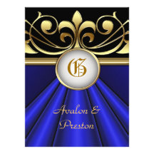 The Count Blue Silk Gold Crown Invitation