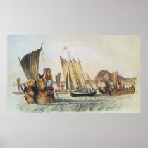 The English being welcomed ashore in South Seas Poster